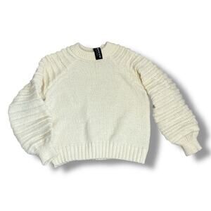 Ivory Puff Sleeve Snow Bunny Sweater Women's Size L New In Chunky Winter Ski